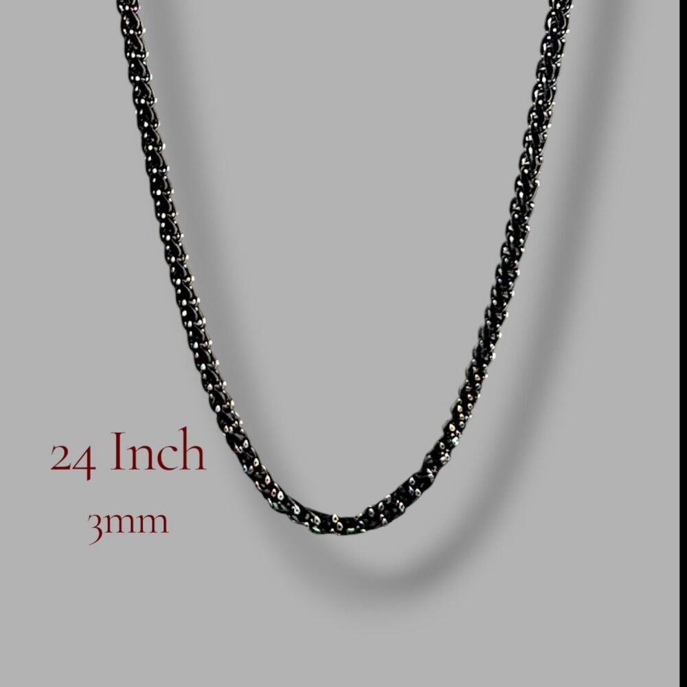 Black Braided Wheat Chain Necklace | 24"  | 3mm